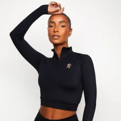 Tops & T-Shirts<Gym King 1/4 Zip Funnel Black/Rose Gold