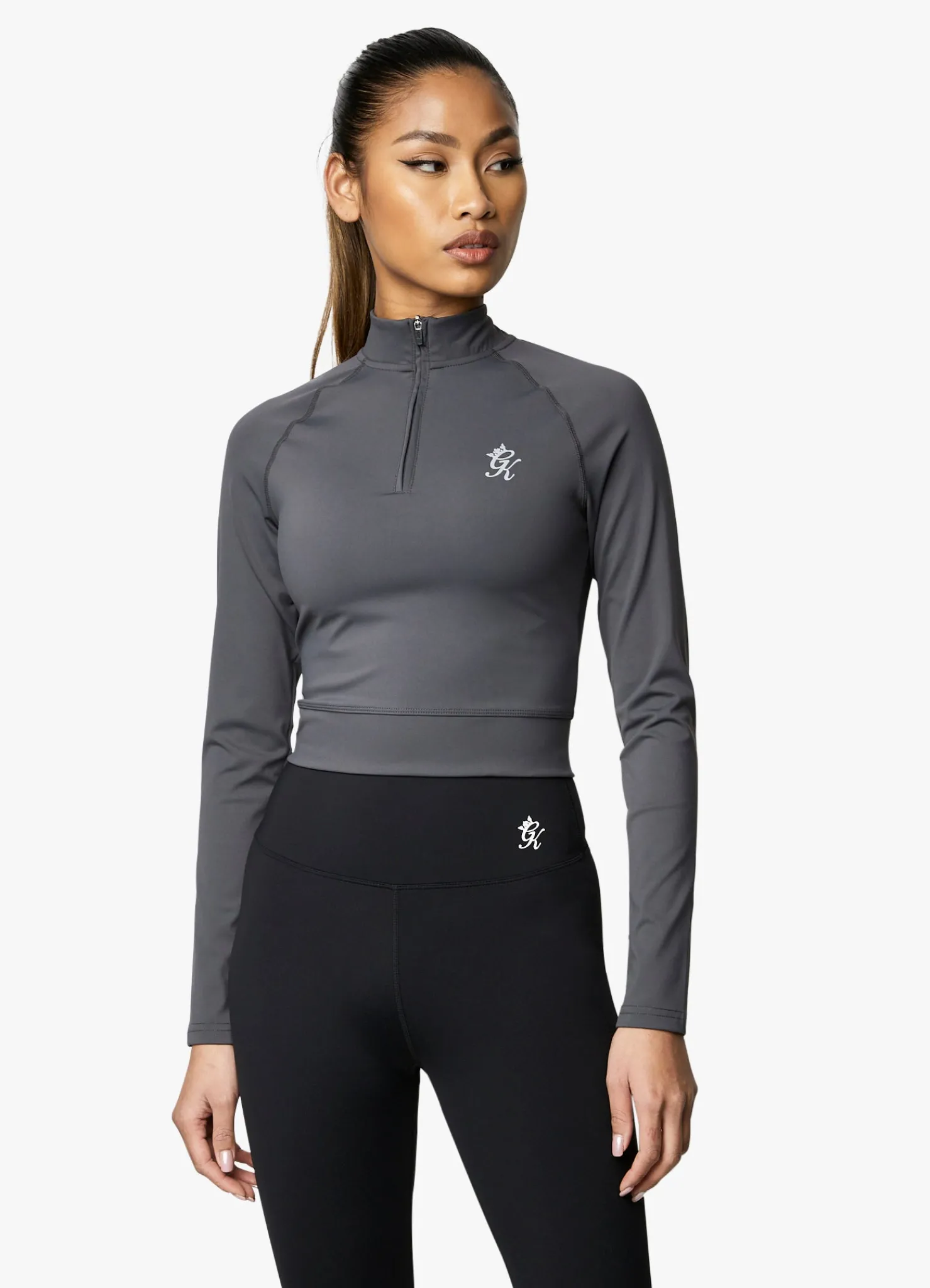 Tops & T-Shirts<Gym King 1/4 Zip Funnel Dark Grey/Silver