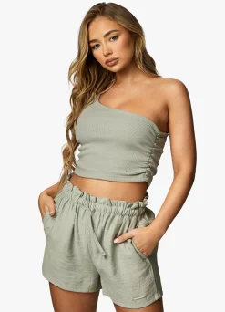 Tops & T-Shirts<Gym King Asymmetric Crop Dusky Sage