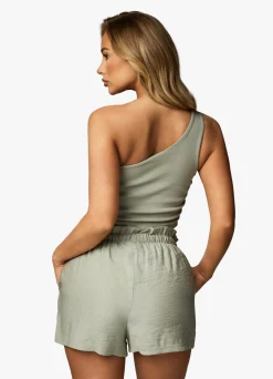 Tops & T-Shirts<Gym King Asymmetric Crop Dusky Sage
