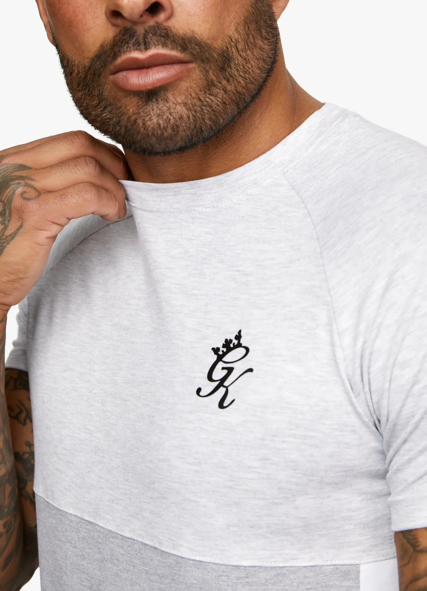 T-Shirts<Gym King Contrast Panel T-Shirt Snow Marl/Light Grey/White