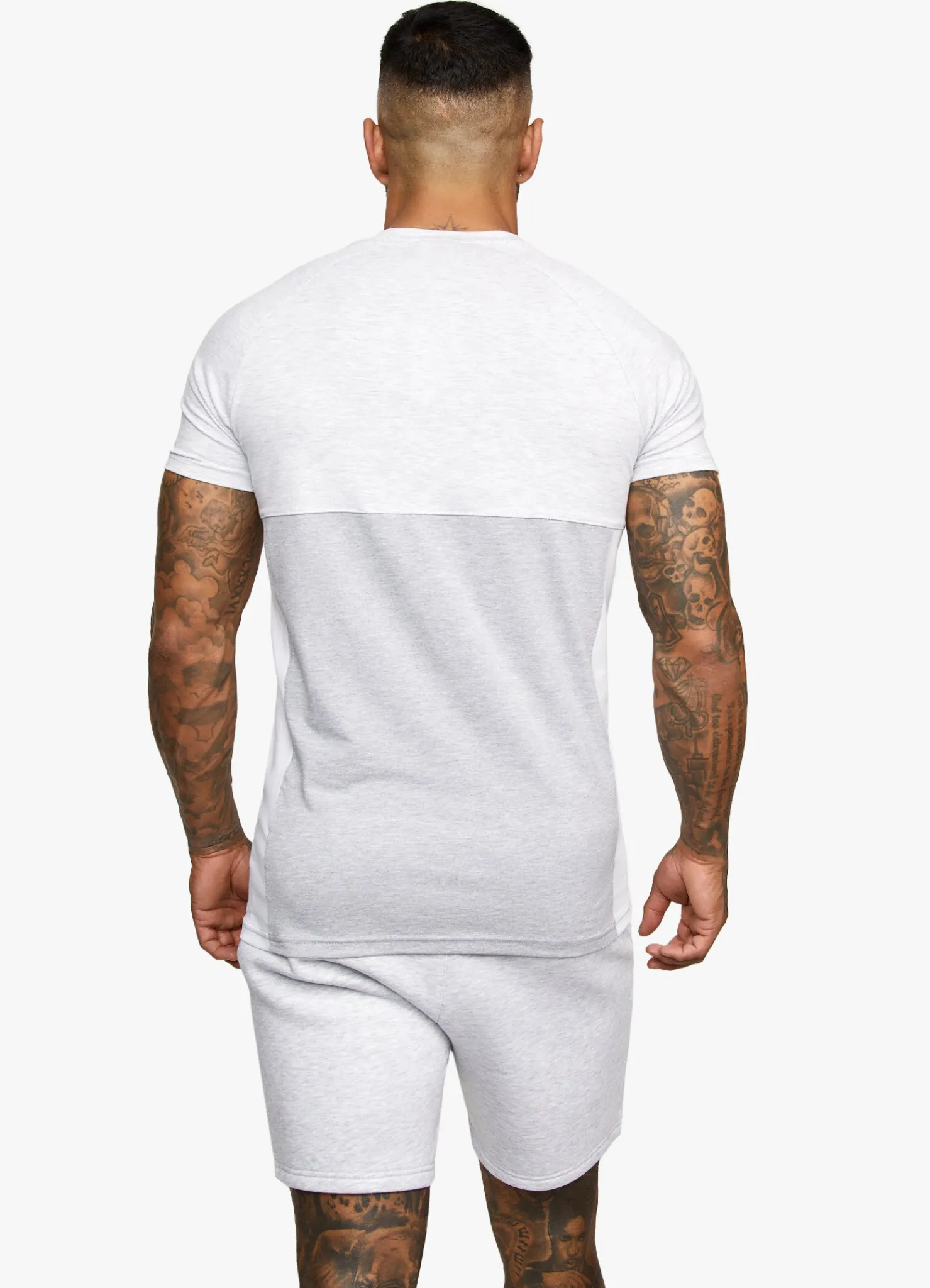 T-Shirts<Gym King Contrast Panel T-Shirt Snow Marl/Light Grey/White