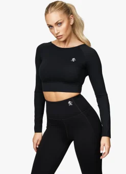 Tops & T-Shirts<Gym King Dominate Long Sleeve Crop Tee Black