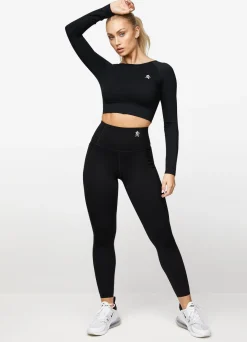 Tops & T-Shirts<Gym King Dominate Long Sleeve Crop Tee Black