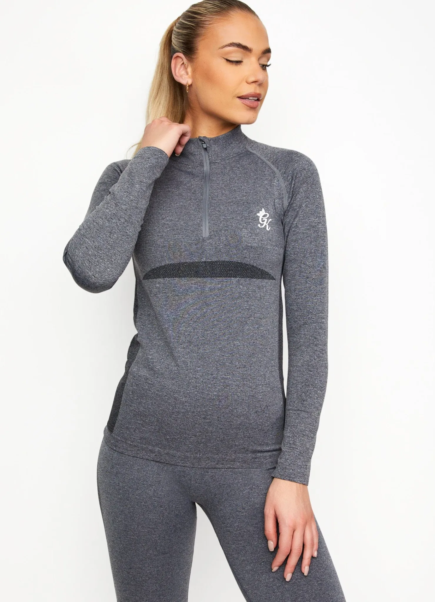Tops & T-Shirts<Gym King Energy 1/4 Zip Funnel Mid Grey Marl