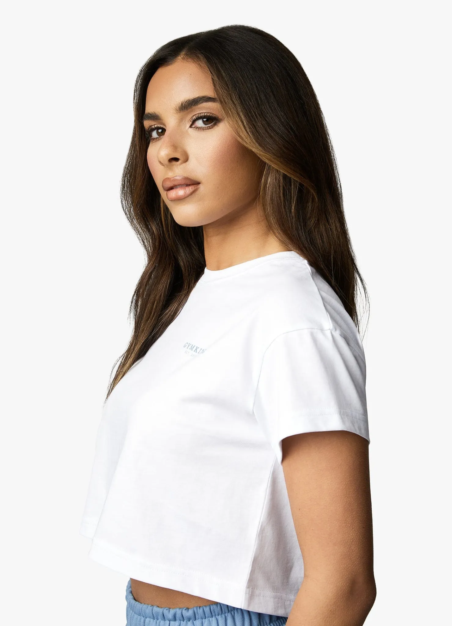 Tops & T-Shirts<Gym King Established Cap Sleeve Tee White/Coastal Blue
