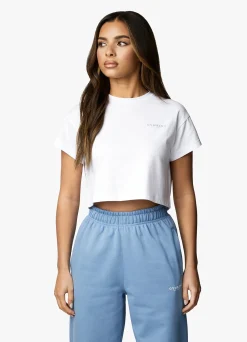 Tops & T-Shirts<Gym King Established Cap Sleeve Tee White/Coastal Blue