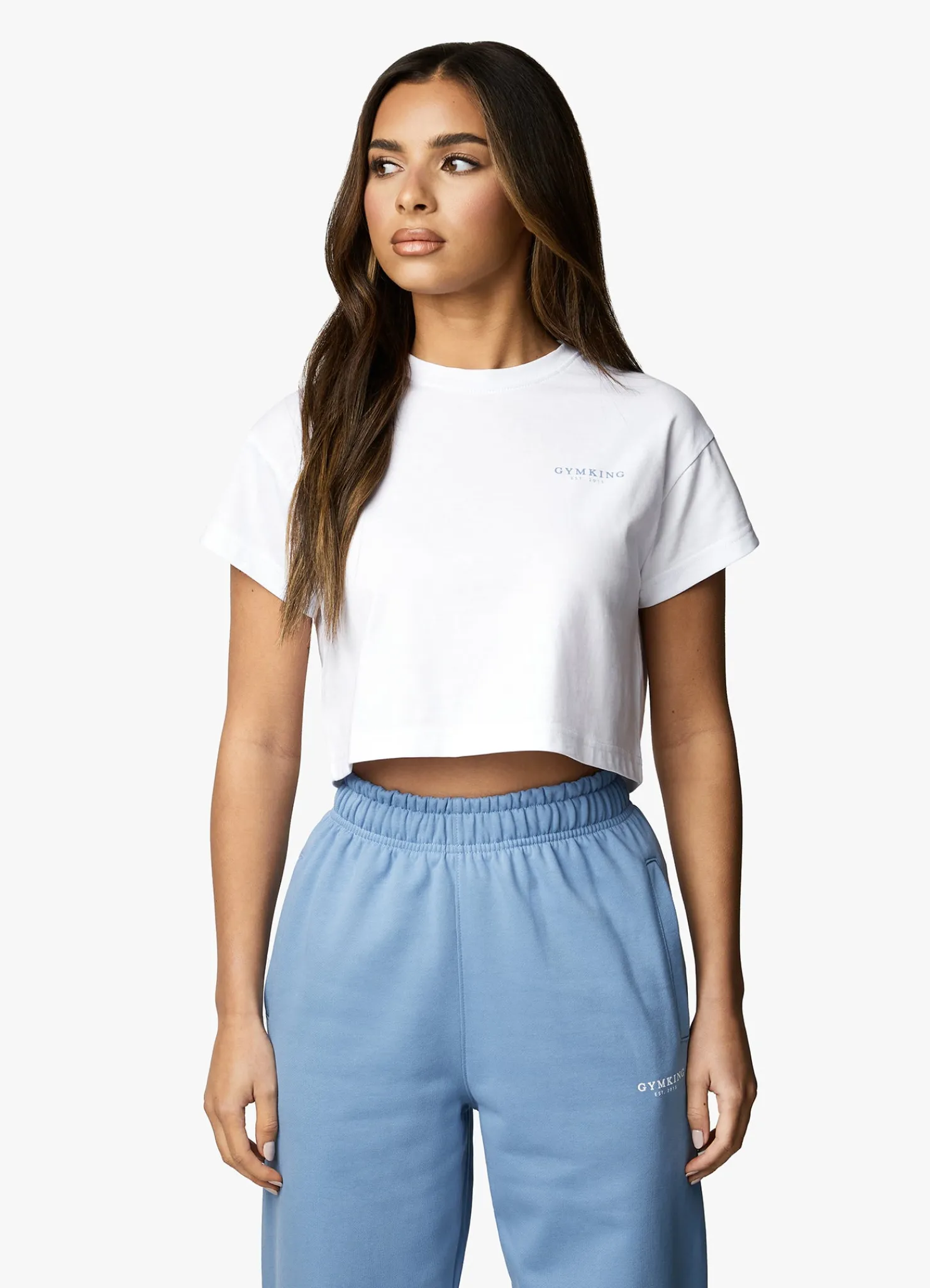 Tops & T-Shirts<Gym King Established Cap Sleeve Tee White/Coastal Blue