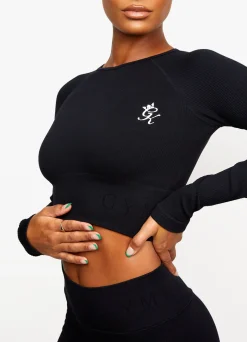 Gymwear<Gym King Formation Rib Long Sleeve Crop Tee Black