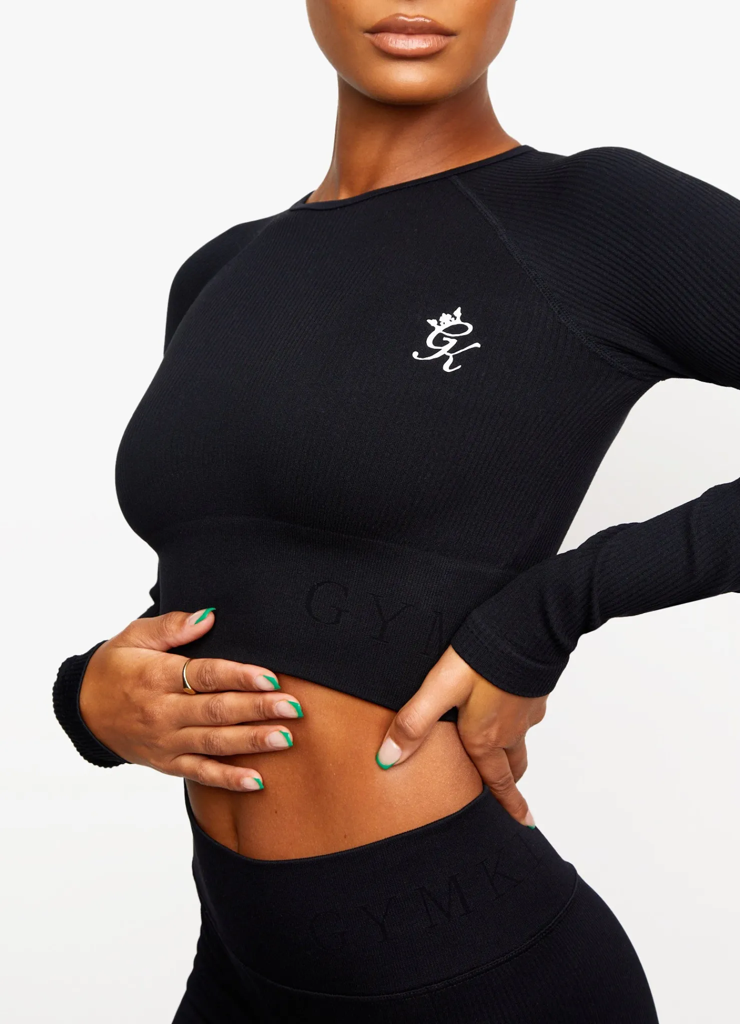 Gymwear<Gym King Formation Rib Long Sleeve Crop Tee Black