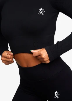 Gymwear<Gym King Formation Rib Long Sleeve Crop Tee Black