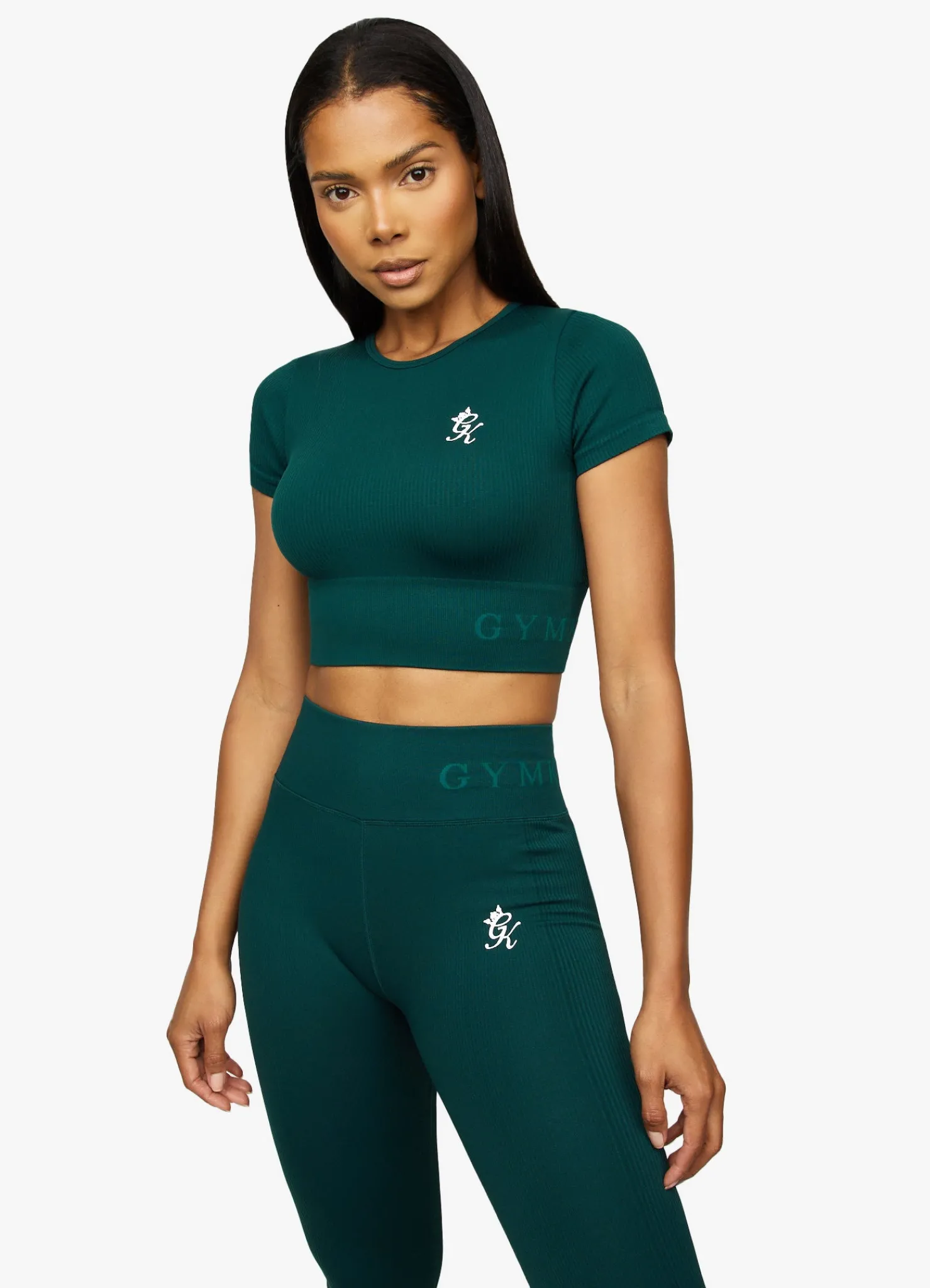 Gymwear<Gym King Formation Rib Short Sleeve Crop Pine Green