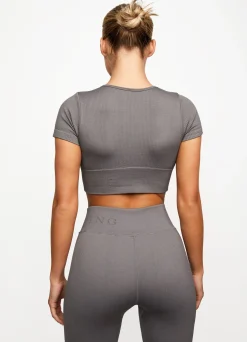 Tops & T-Shirts<Gym King Formation Seamless Rib Short Sleeve Top Gunmetal