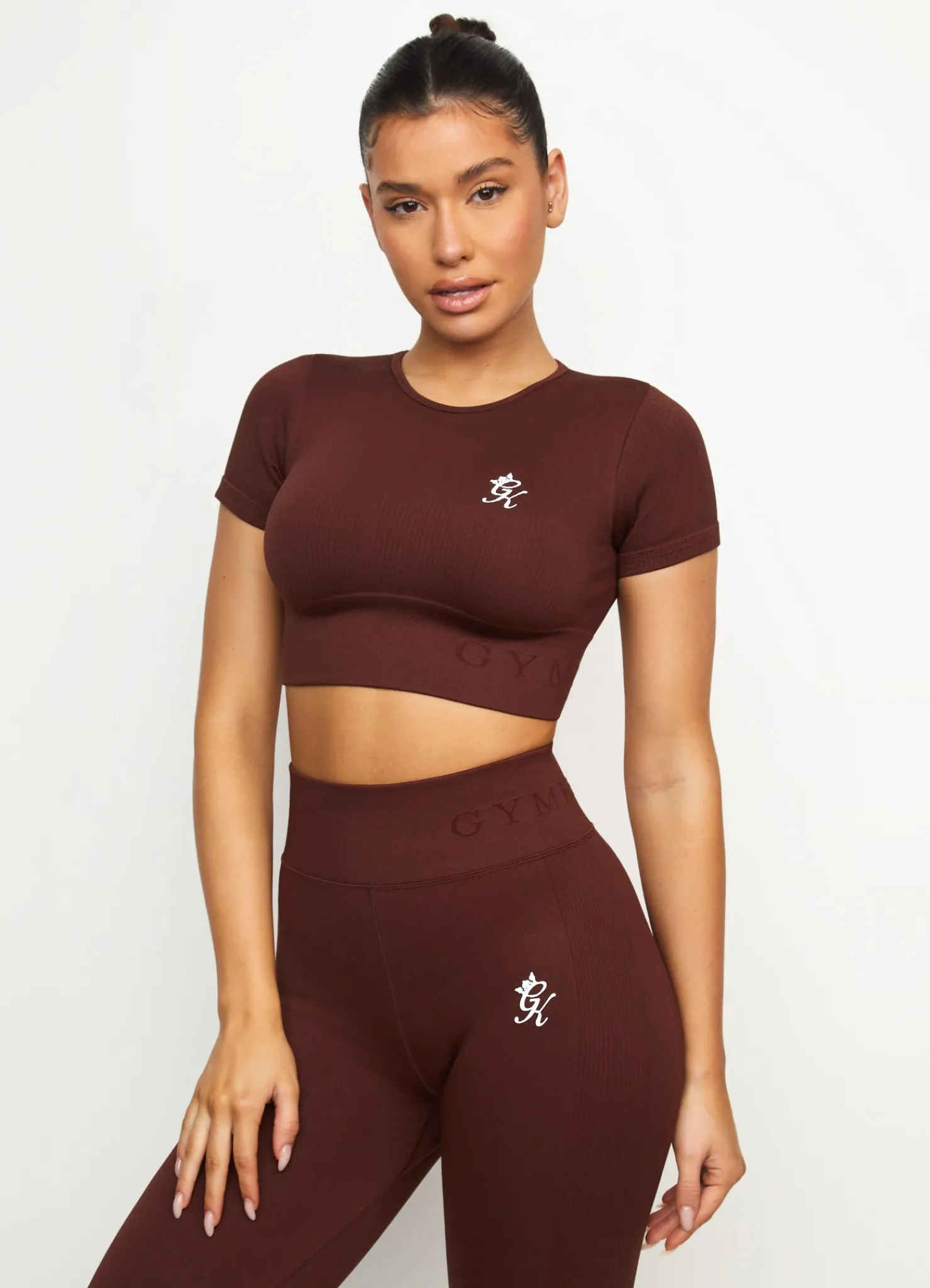 Tops & T-Shirts<Gym King Formation Seamless Rib Short Sleeve Top Chocolate