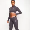 Tops & T-Shirts<Gym King Impact 1/4 Zip Crop Soft Slate/Peach