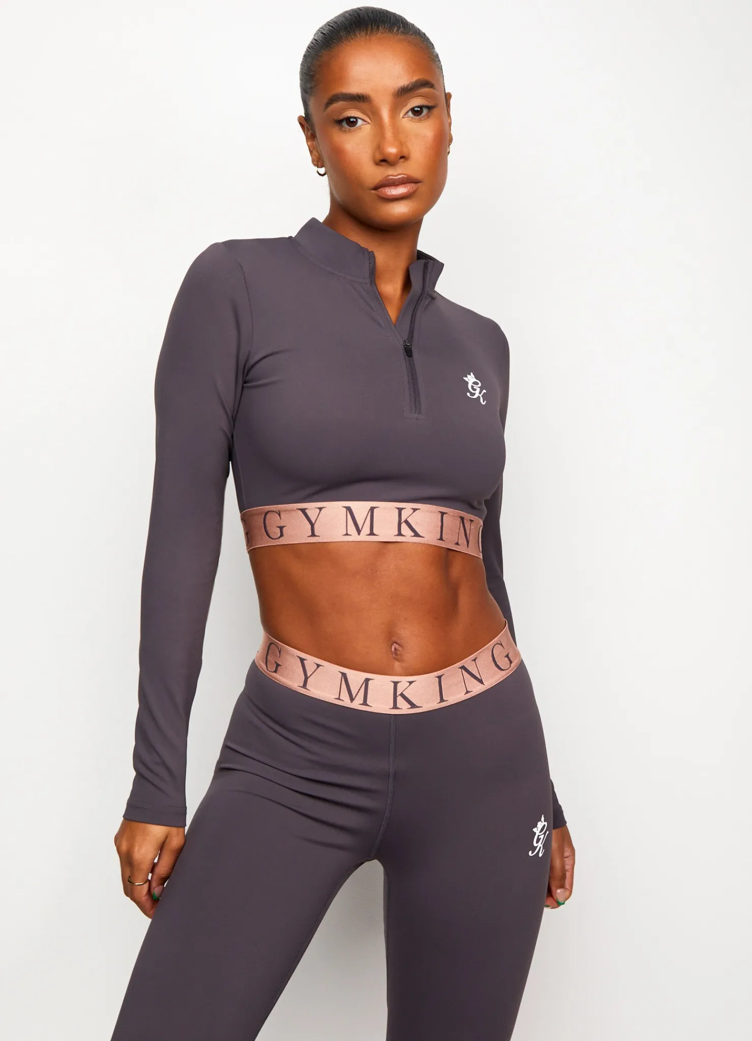 Tops & T-Shirts<Gym King Impact 1/4 Zip Crop Soft Slate/Peach