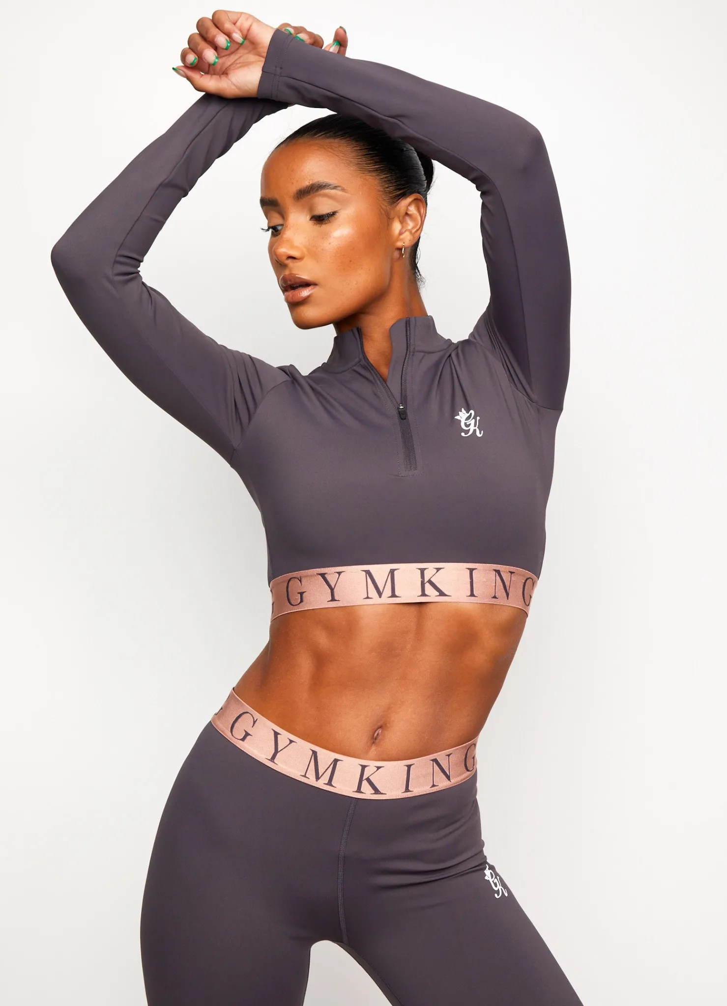 Tops & T-Shirts<Gym King Impact 1/4 Zip Crop Soft Slate/Peach