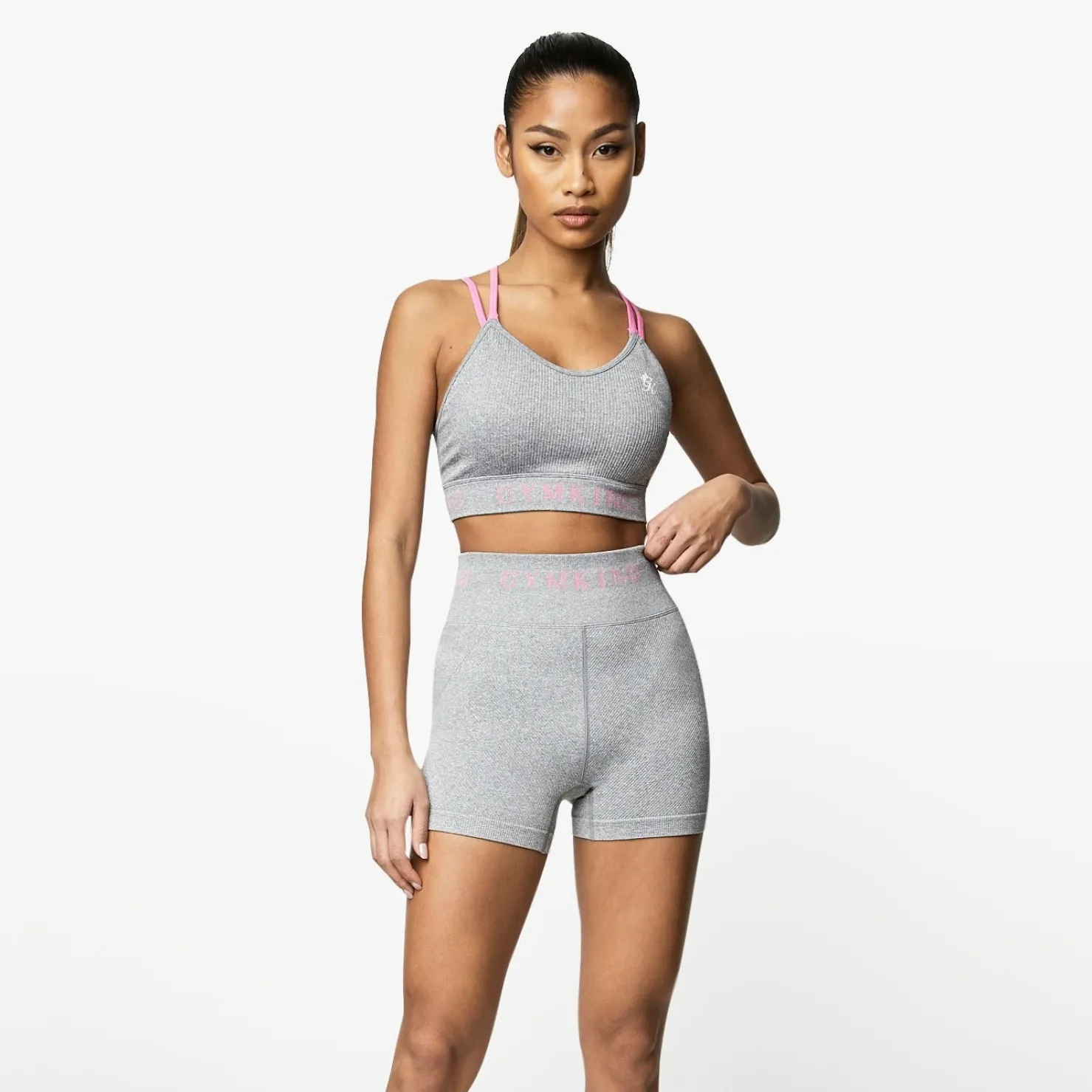 Gymwear<Gym King Intention Multi-Rib Sports Bra Grey Marl/Cosmic Pink