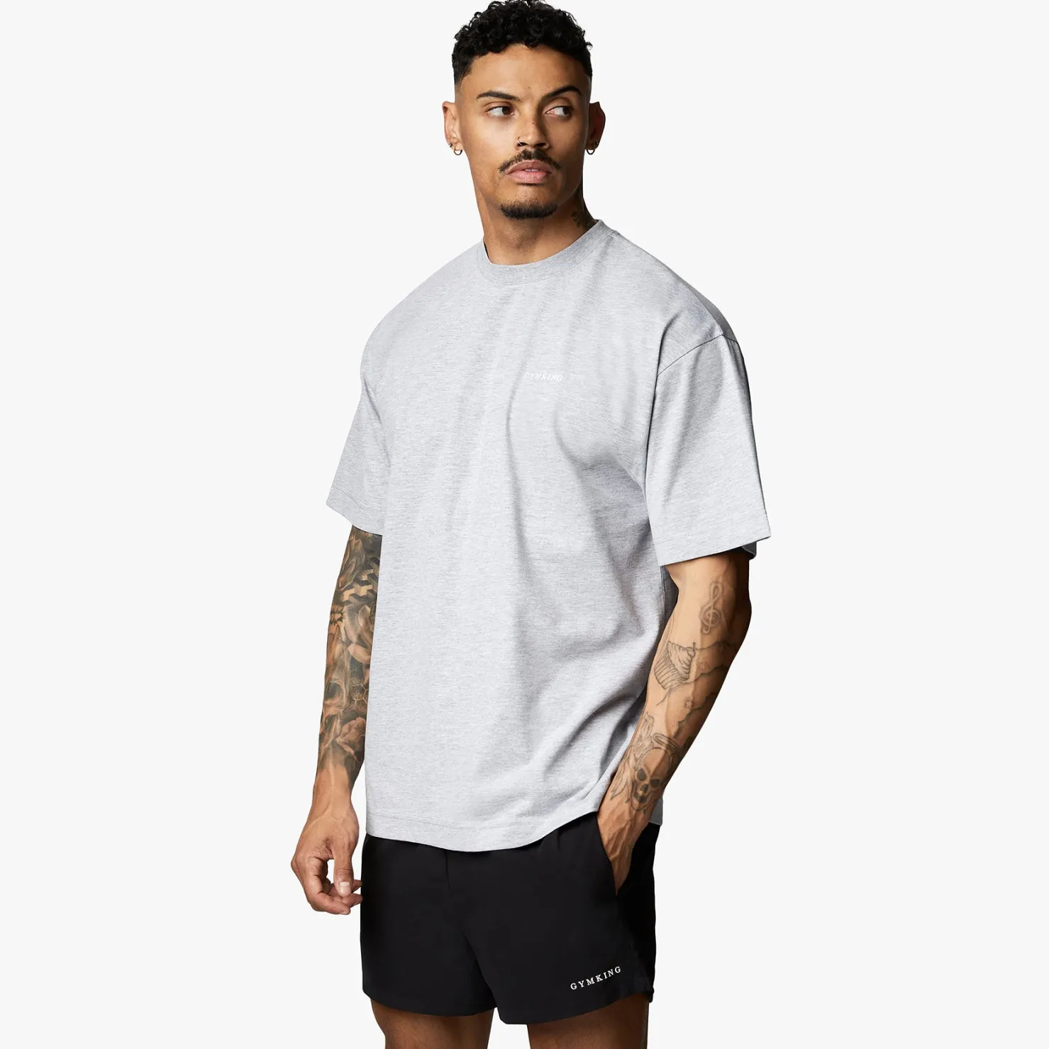 T-Shirts<Gym King Linear Arch Tee Light Grey Marl