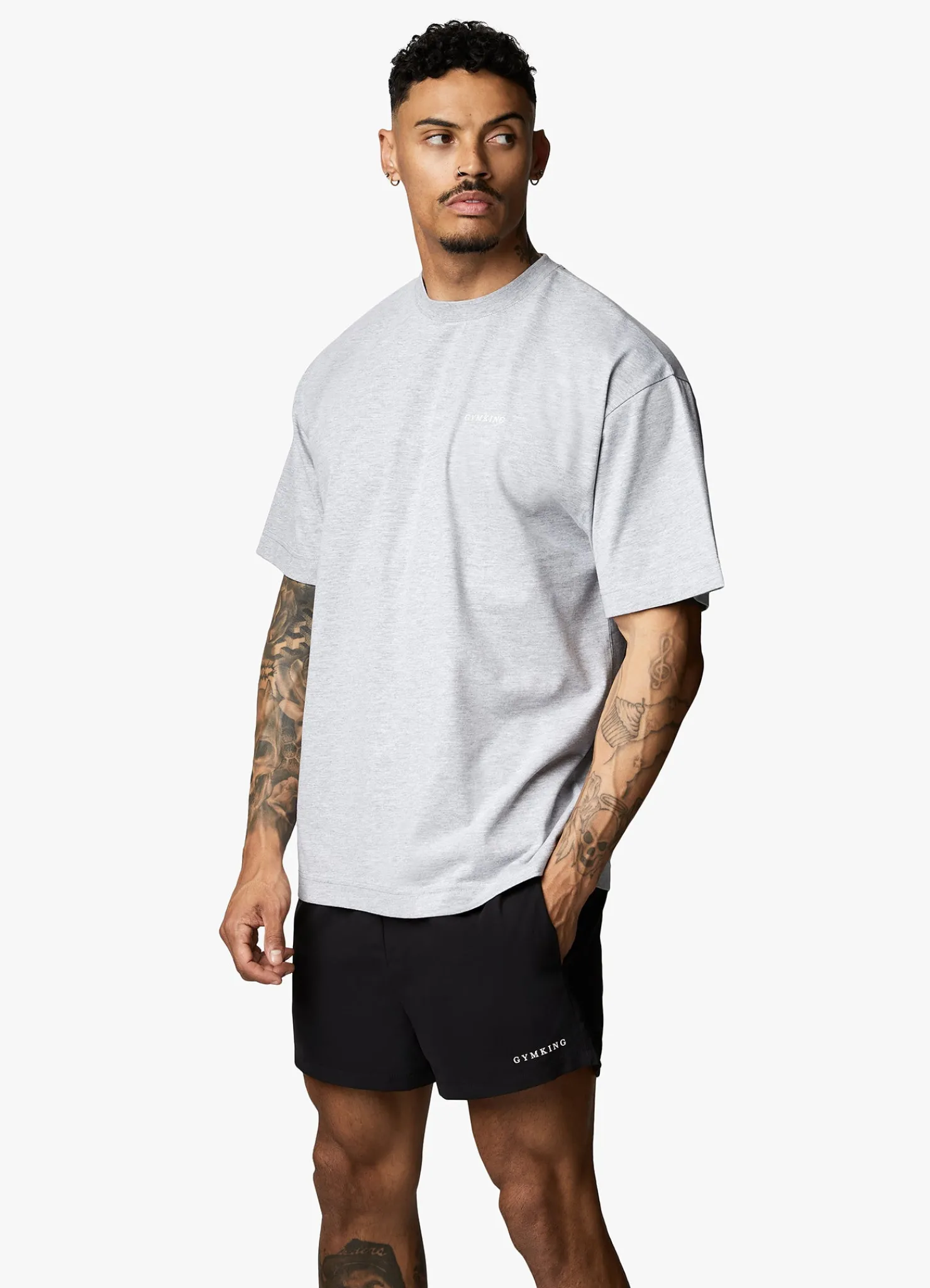 T-Shirts<Gym King Linear Arch Tee Light Grey Marl