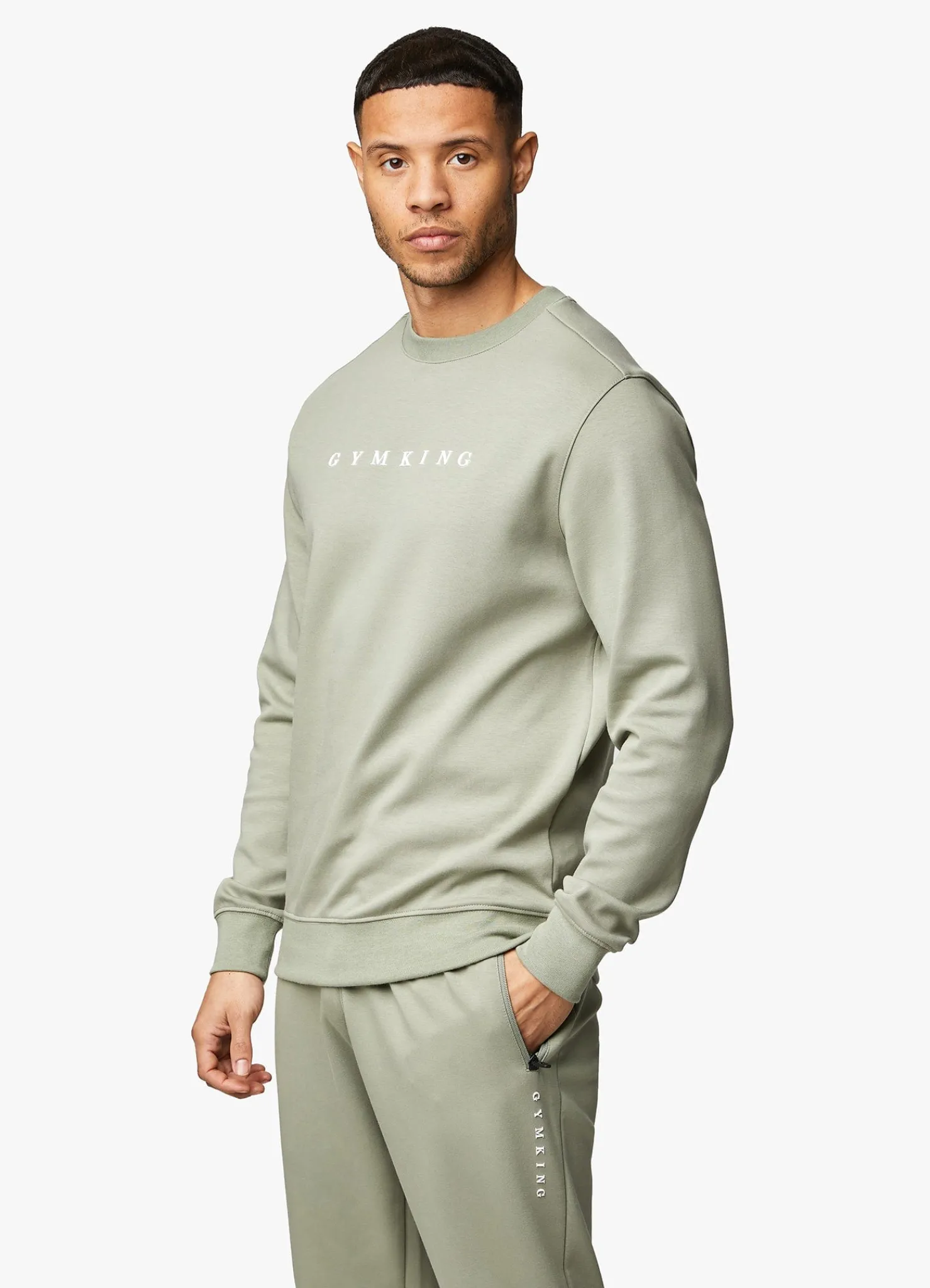 Tracksuits<Gym King Linear Print Crew Tracksuit Soft Khaki