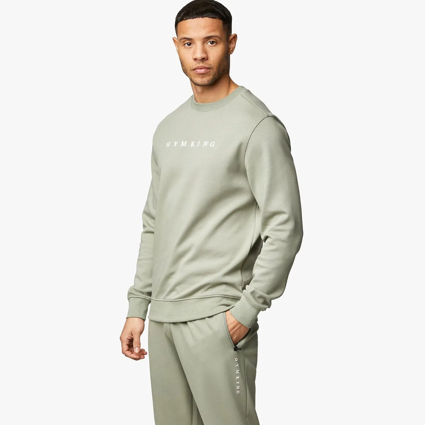Sweatshirts & Hoodies<Gym King Linear Print Interlock Crew Soft Khaki