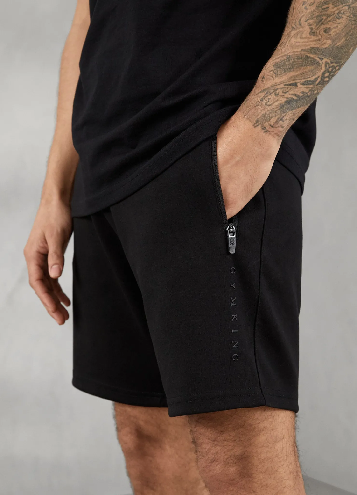 Shorts<Gym King Linear Print Interlock Short Black