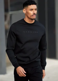 Sweatshirts & Hoodies<Gym King Linear Print Interlock Crew Black