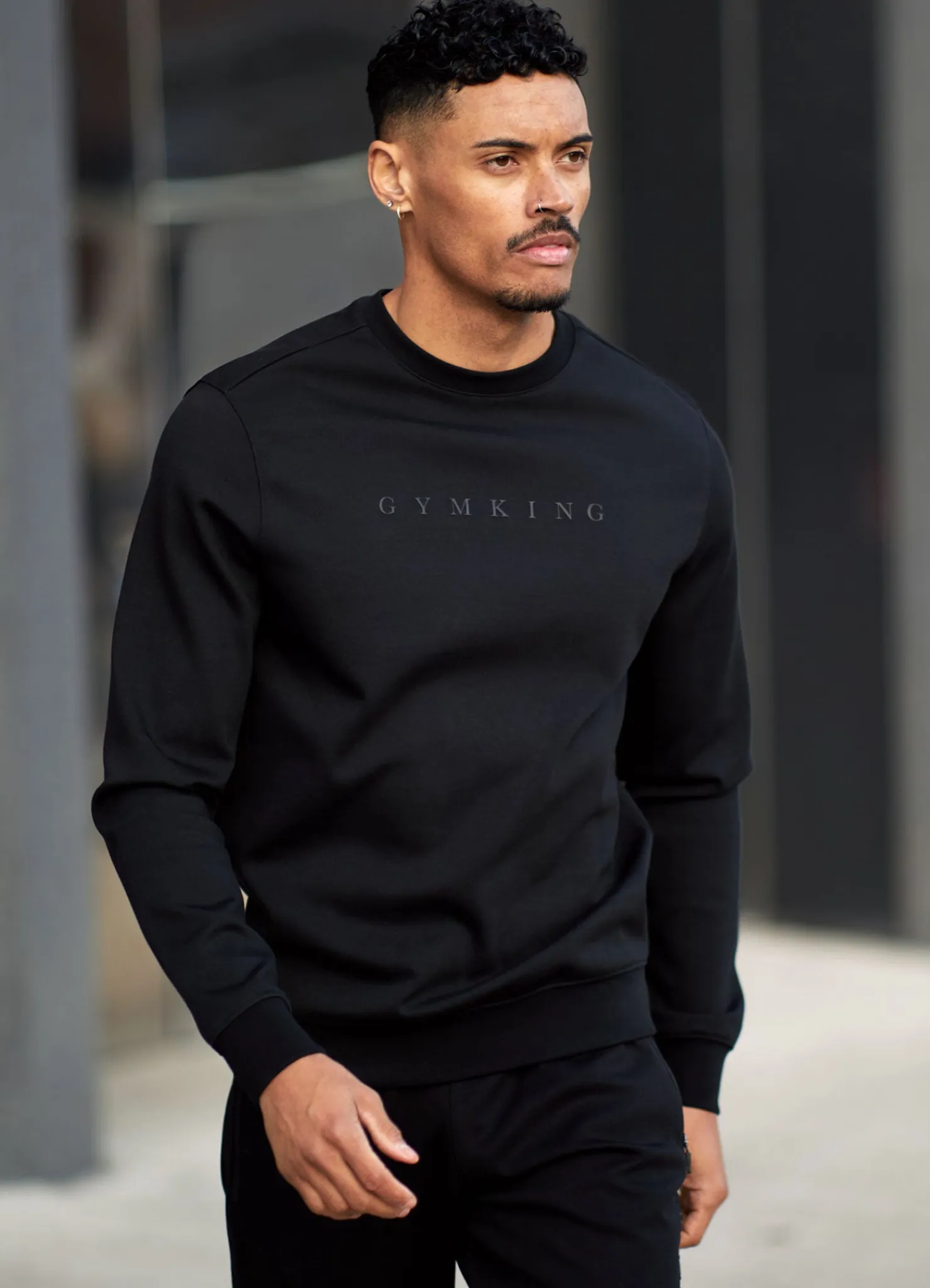 Sweatshirts & Hoodies<Gym King Linear Print Interlock Crew Black