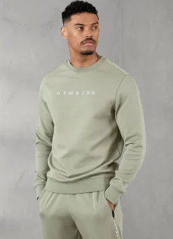 Sweatshirts & Hoodies<Gym King Linear Print Interlock Crew Soft Khaki