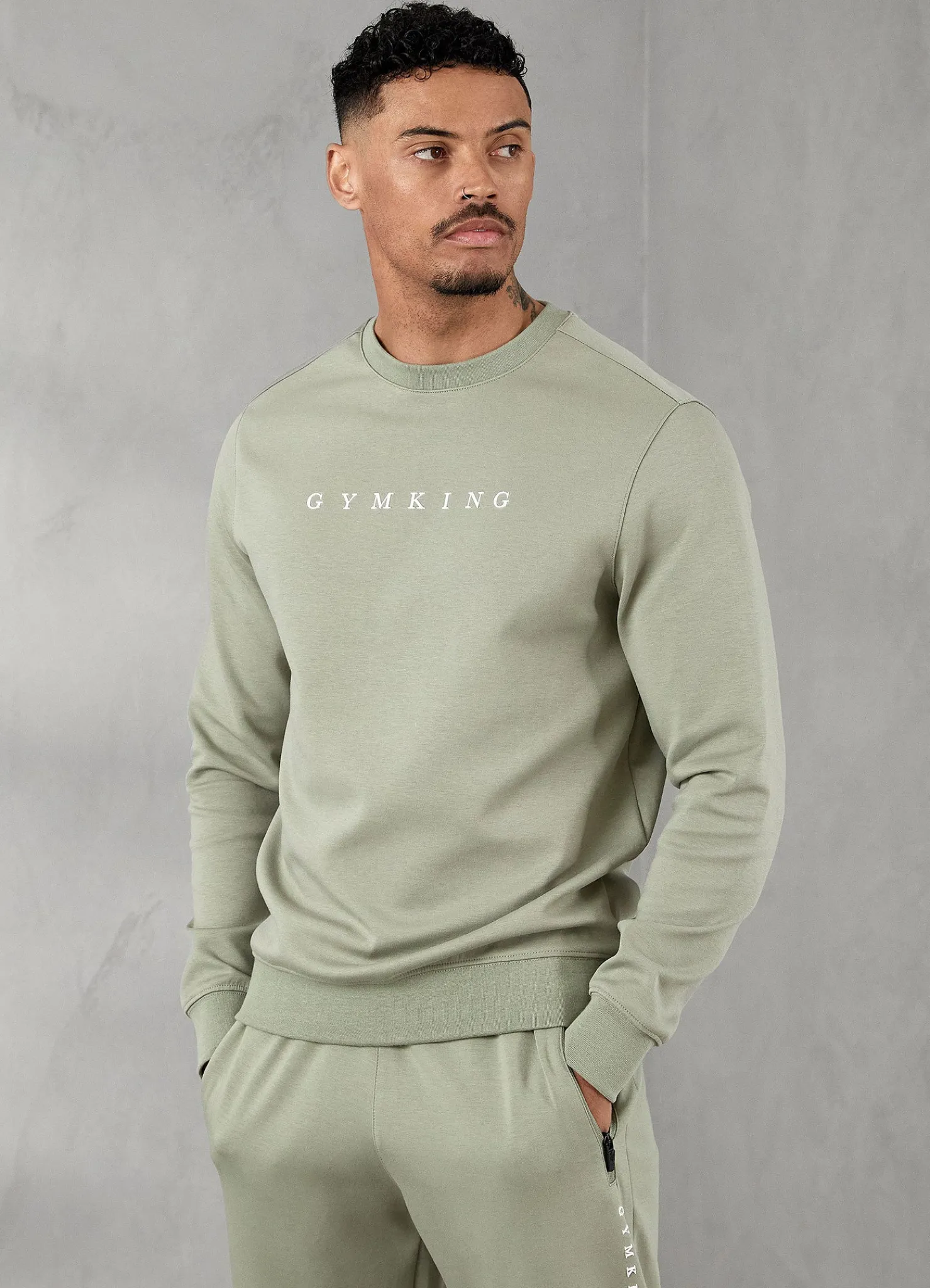 Sweatshirts & Hoodies<Gym King Linear Print Interlock Crew Soft Khaki