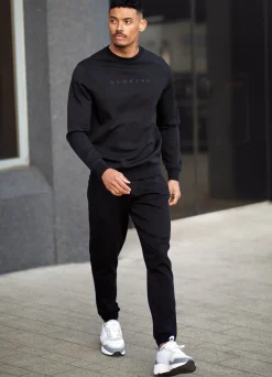 Sweatshirts & Hoodies<Gym King Linear Print Interlock Crew Black