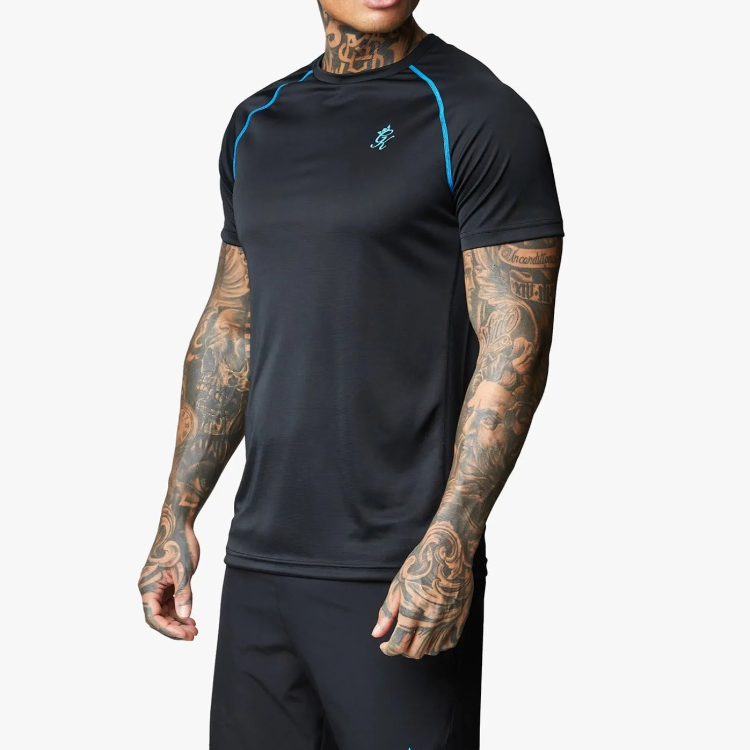 T-Shirts<Gym King Motivate Stripe Tee Black/French Blue