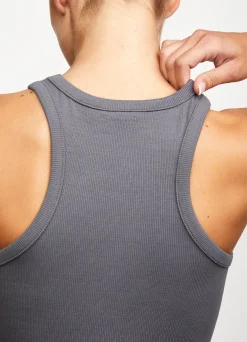 Tops & T-Shirts<Gym King Release Rib Racer Tank Dark Grey