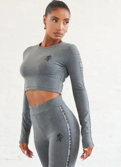 Tops & T-Shirts<Gym King Results Tape Longsleeve Crop Mid Grey Marl