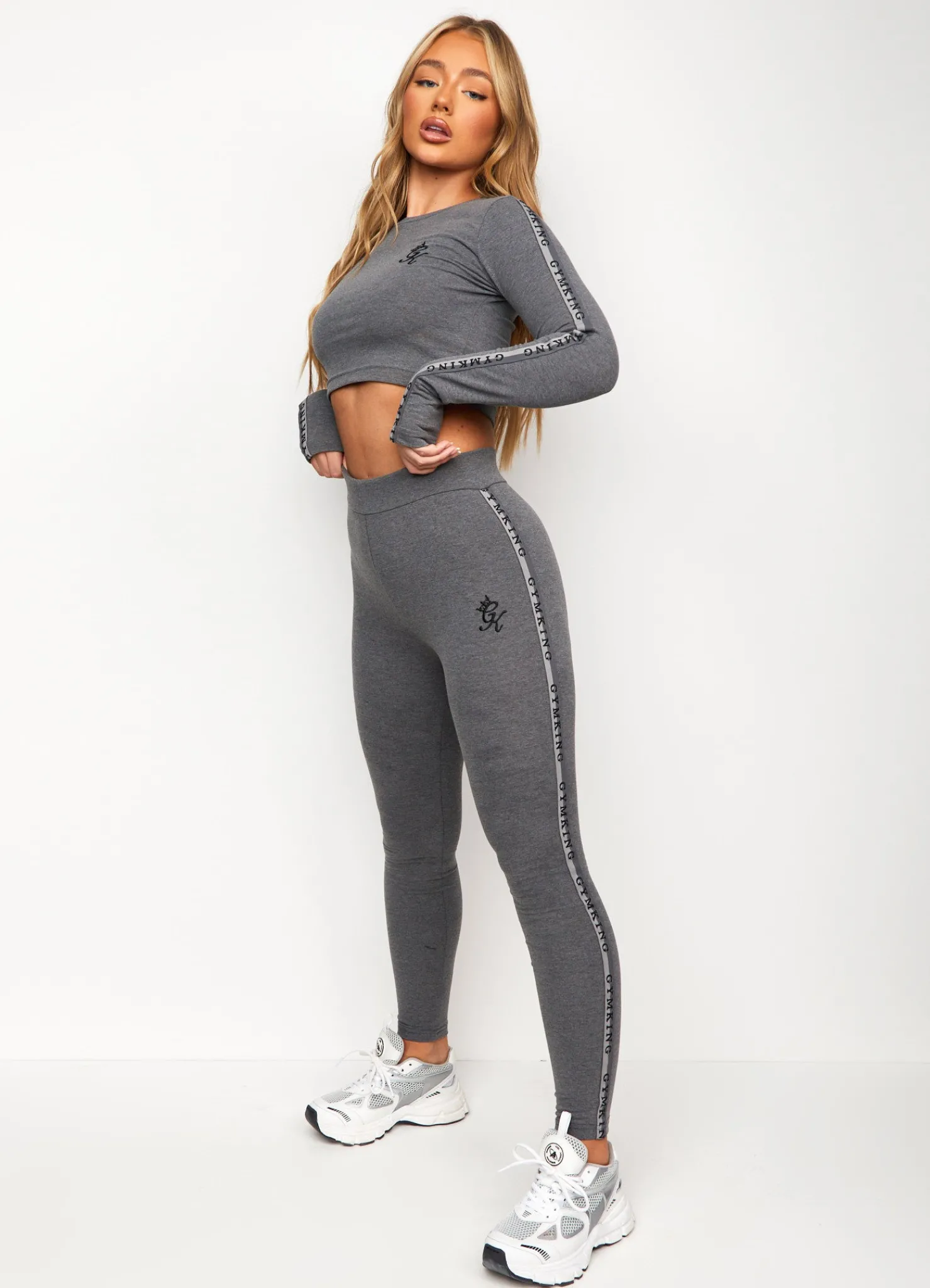 Tops & T-Shirts<Gym King Results Tape Longsleeve Crop Mid Grey Marl