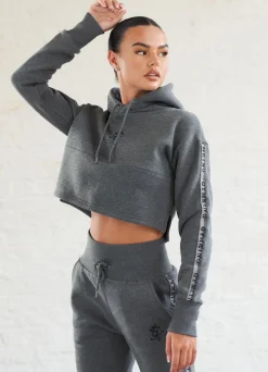 Hoodies<Gym King Results Tape Sky Crop Hood Mid Grey Marl