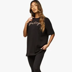 Tops & T-Shirts<Gym King Script Bf Tee Black/Rose Gold