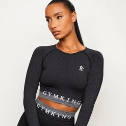 Tops & T-Shirts<Gym King Seamless Results Long Sleeve Crop Tee Black