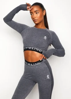 Tops & T-Shirts<Gym King Seamless Results Long Sleeve Crop Tee Mid Grey Marl