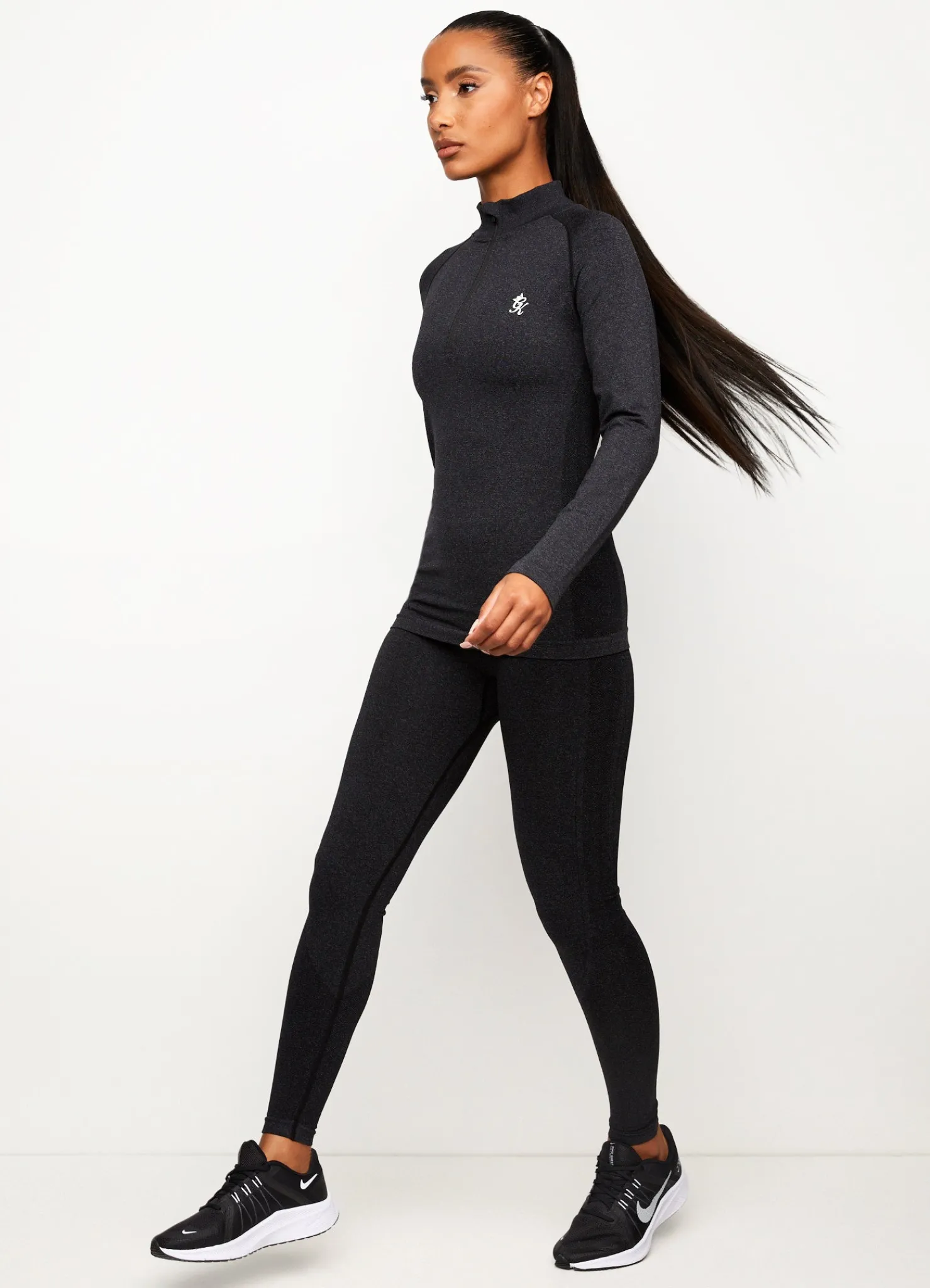 Tops & T-Shirts<Gym King Seamless Results 1/4 Zip Funnel Black