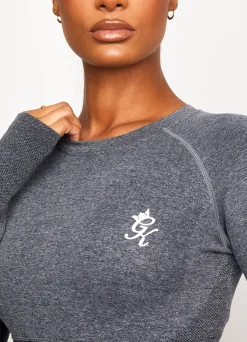 Gymwear<Gym King Seamless Results Long Sleeve Crop Tee Mid Grey Marl