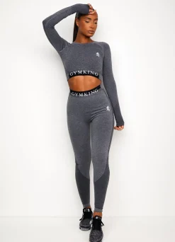 Tops & T-Shirts<Gym King Seamless Results Long Sleeve Crop Tee Mid Grey Marl