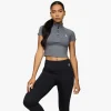 Tops & T-Shirts<Gym King Short Sleeve Taped Crop Funnel Dark Grey
