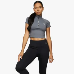 Gymwear<Gym King Short Sleeve Taped Crop Funnel Dark Grey