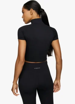 Tops & T-Shirts<Gym King Short Sleeve Taped Crop Funnel Black