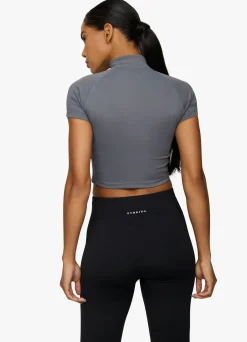 Gymwear<Gym King Short Sleeve Taped Crop Funnel Dark Grey