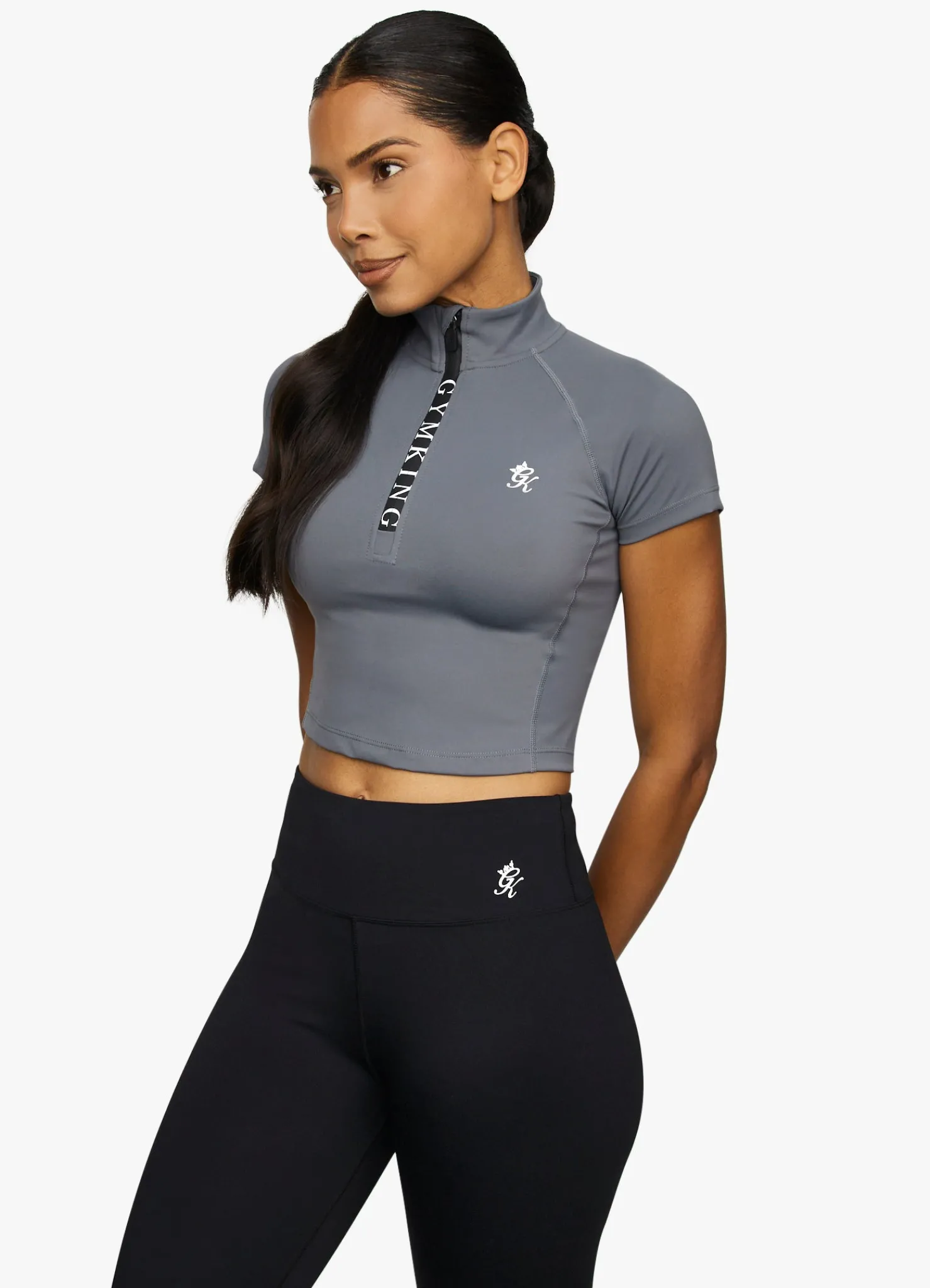 Gymwear<Gym King Short Sleeve Taped Crop Funnel Dark Grey