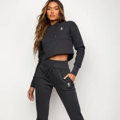 Hoodies<Gym King Sky Fleece Crop Hoodie Charcoal Marl/White