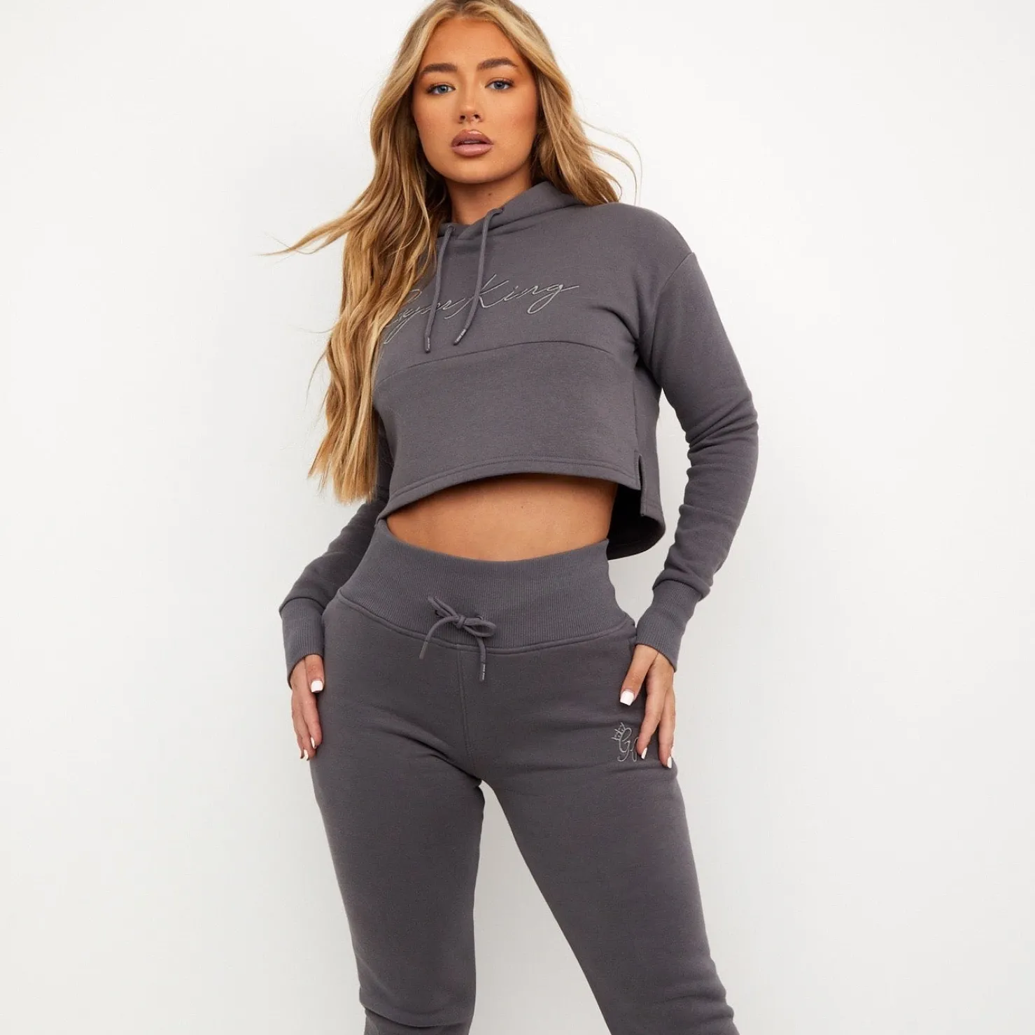 Hoodies<Gym King Sky Script Cropped Hoodie Steel